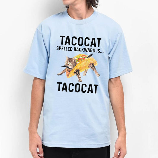 "Tacocat Backward Is Tacocat" Tee - Funny Food & Cat Graphic Shirt, Clever Palindrome Apparel