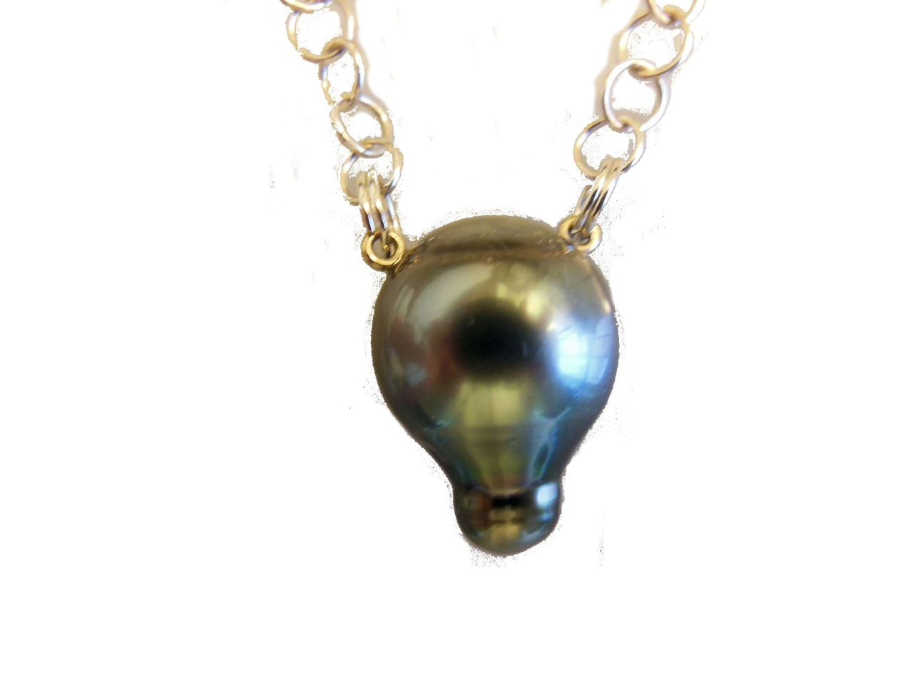 Tahitian Pearl necklace- Side drilled, double mounted baroque on silver chain.-2