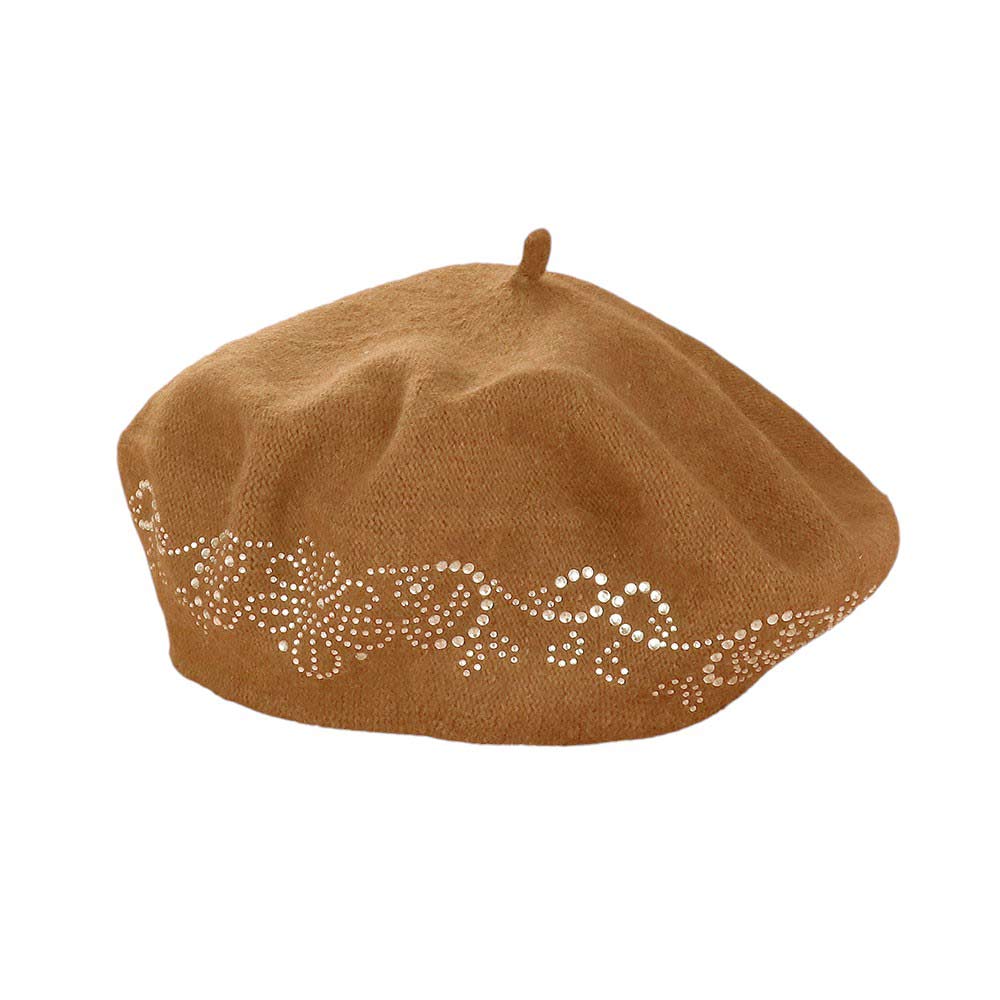 Flower Bling Studded Beret Hat