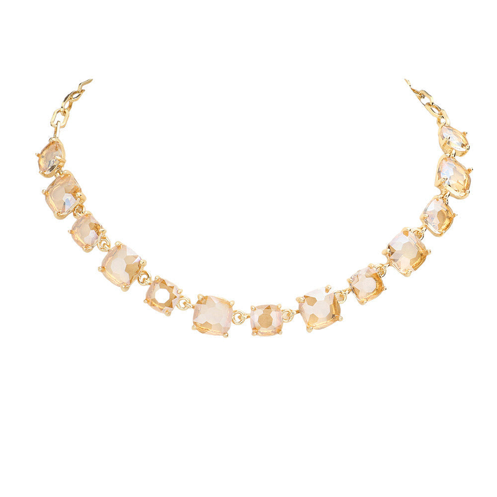 Cushion Square Stone Link Evening Necklace