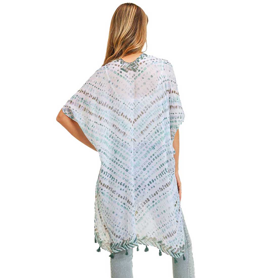 Multi Dash Pattern Tassel Cover Up Kimono Poncho