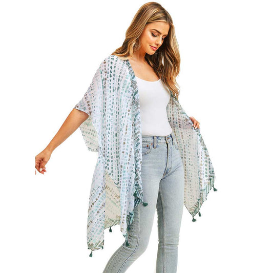 Multi Dash Pattern Tassel Cover Up Kimono Poncho