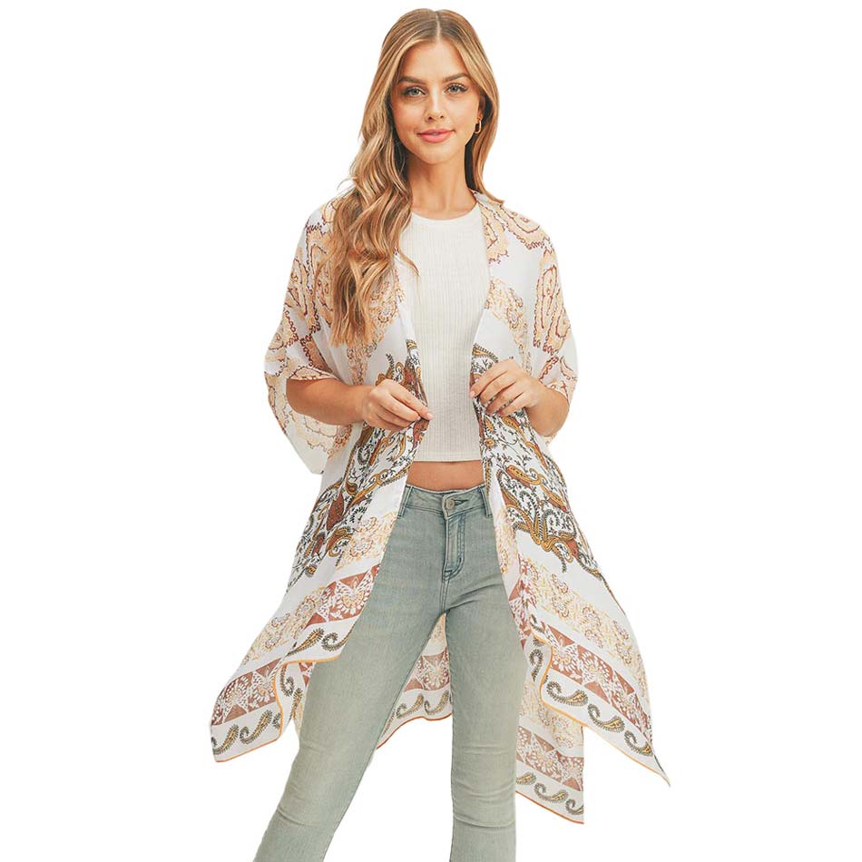 Paisley Print Cover Up Kimono Poncho