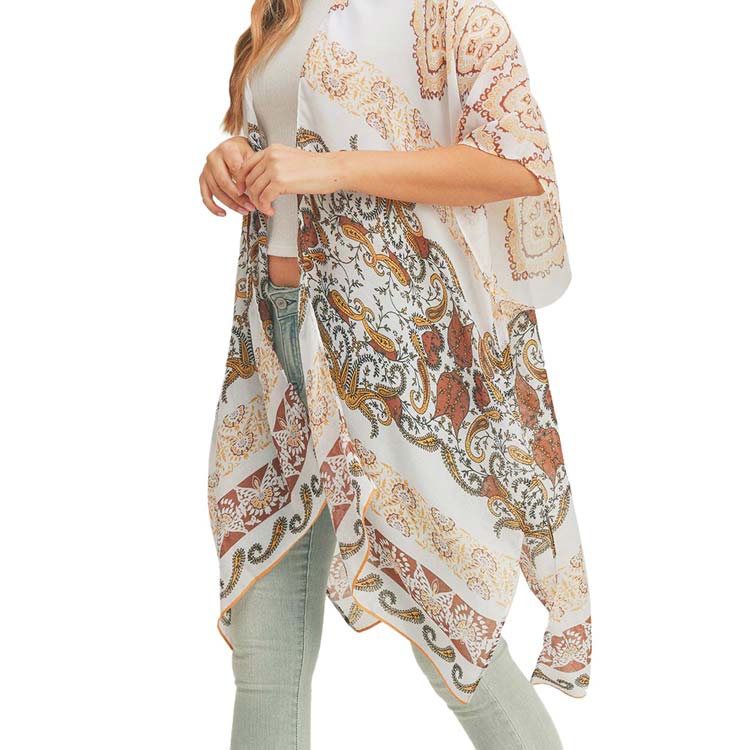 Paisley Print Cover Up Kimono Poncho