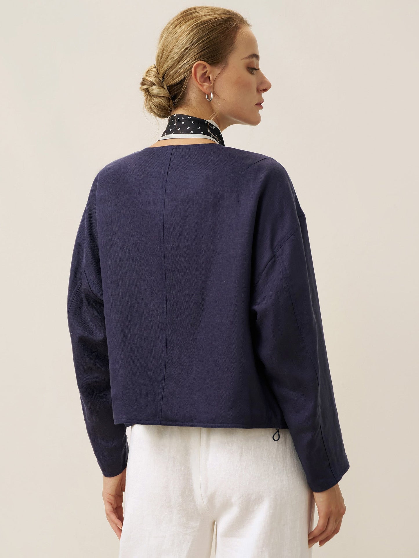Tencel Linen Reversible Crew Neck Casual Jacket CHLOE