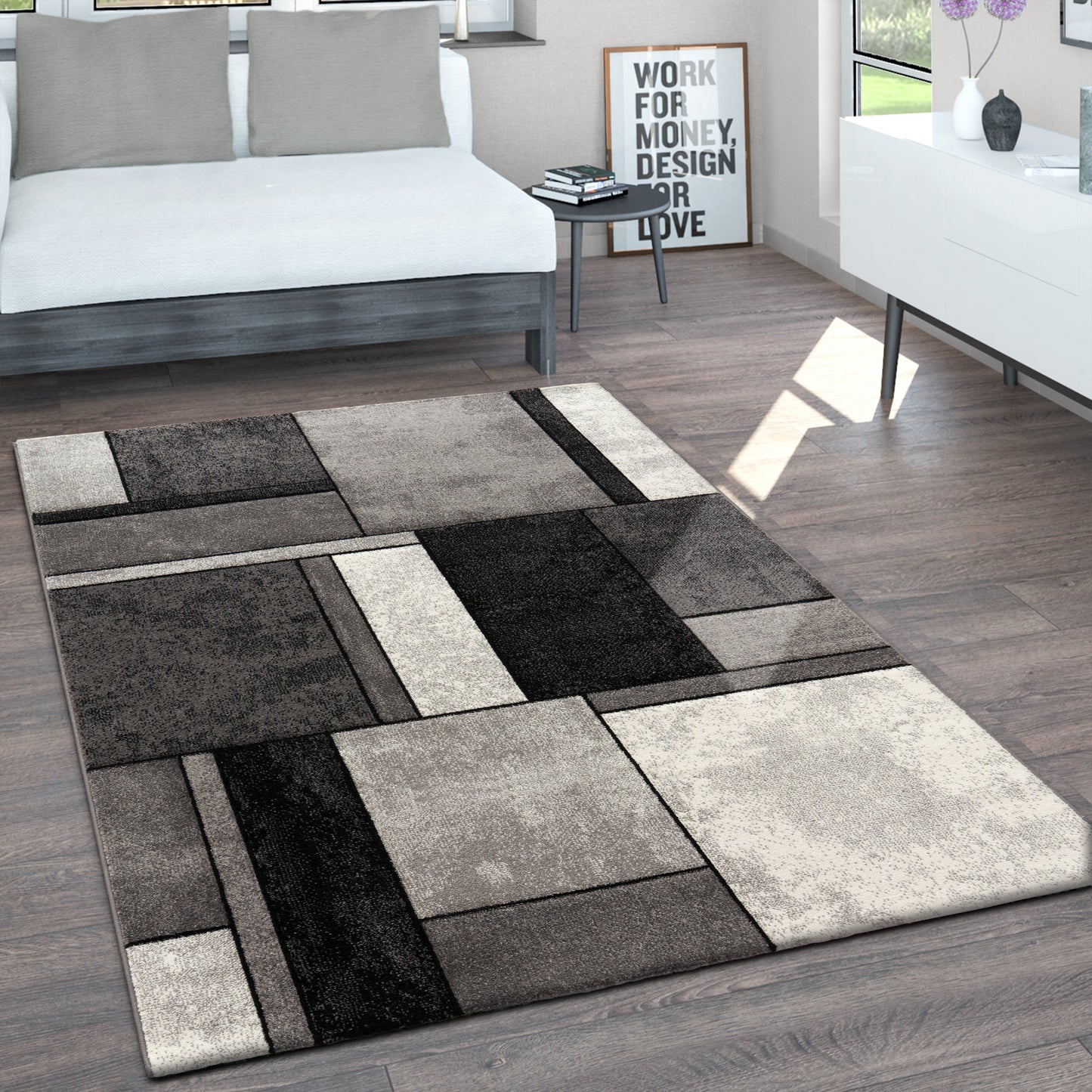 Area Rug Brilliance with Geometric Squares in Black White-4