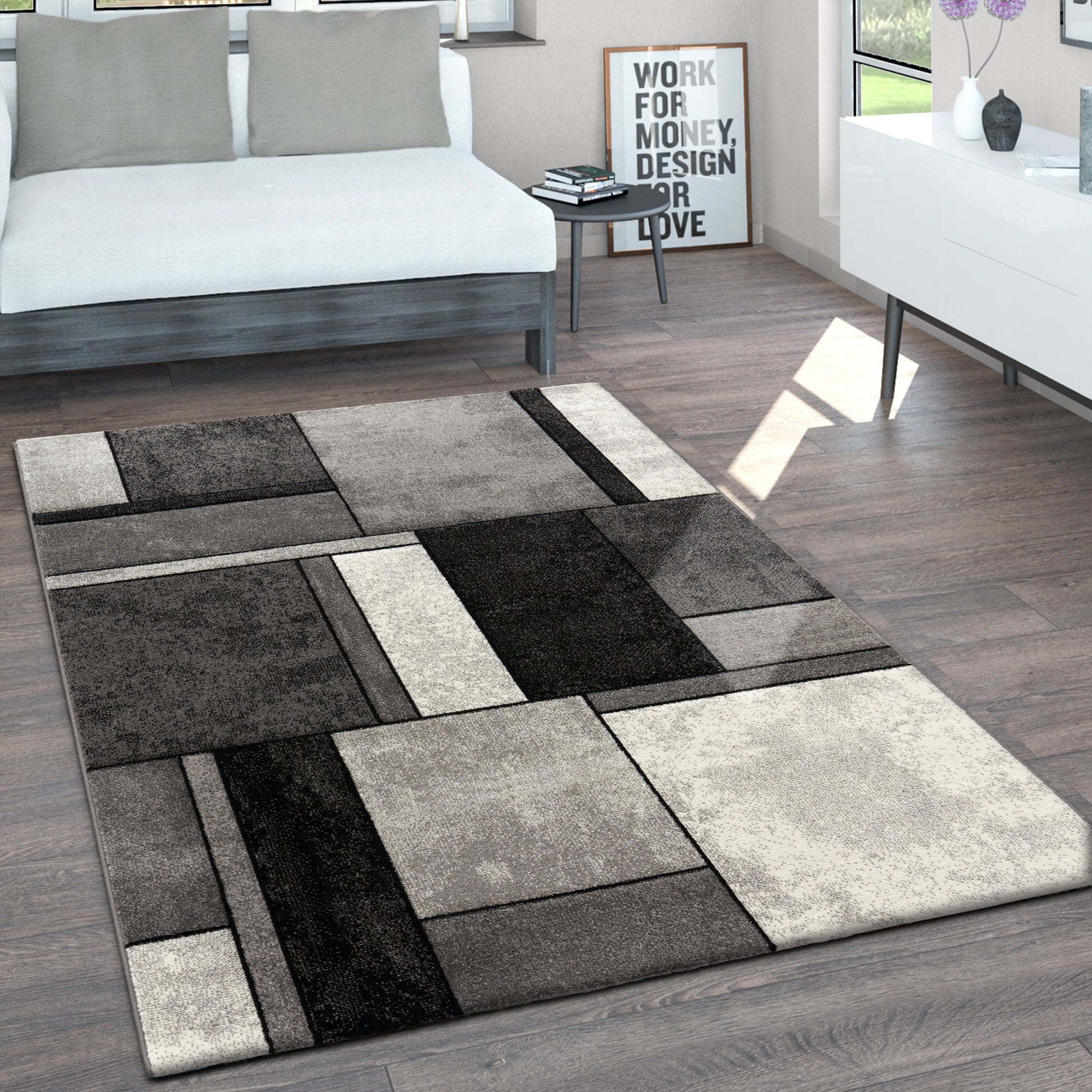 Area Rug Brilliance with Geometric Squares in Black White-4
