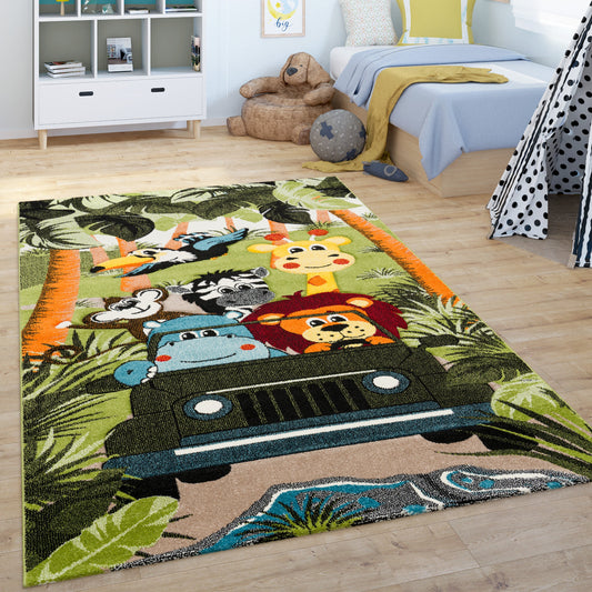 Kids Rug Jungle Safari Jeep with Lion & Hippo-0