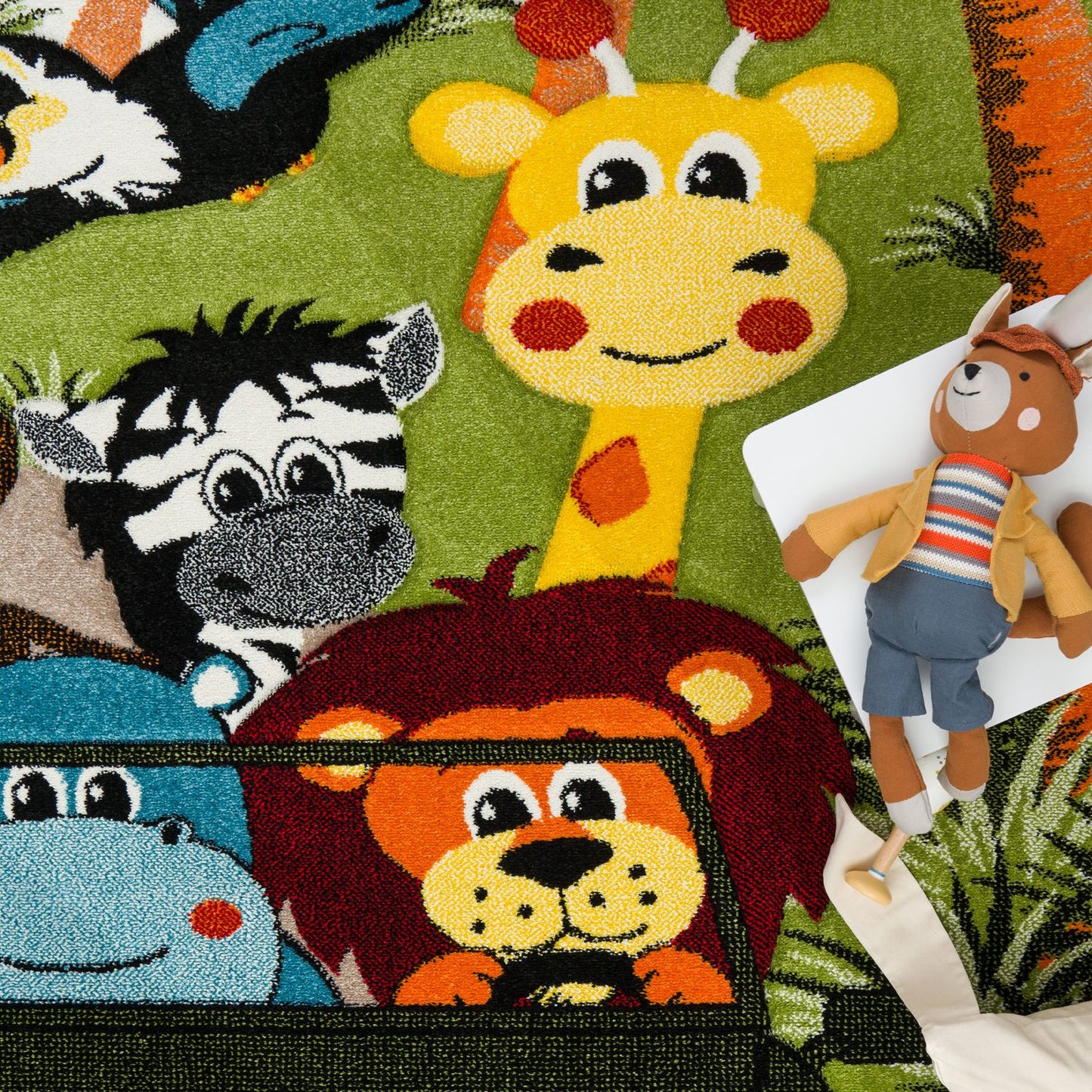 Kids Rug Jungle Safari Jeep with Lion & Hippo-1