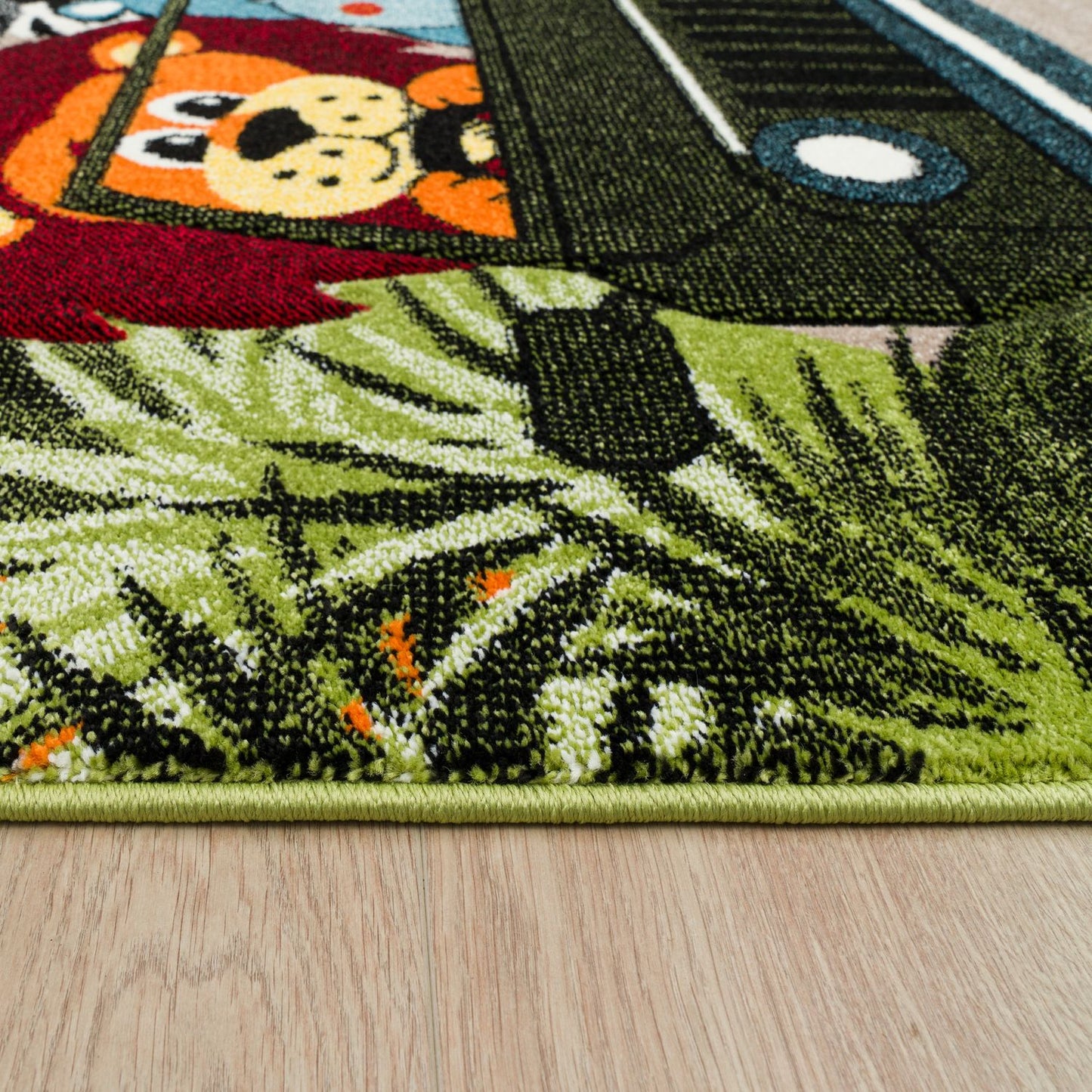 Kids Rug Jungle Safari Jeep with Lion & Hippo-2