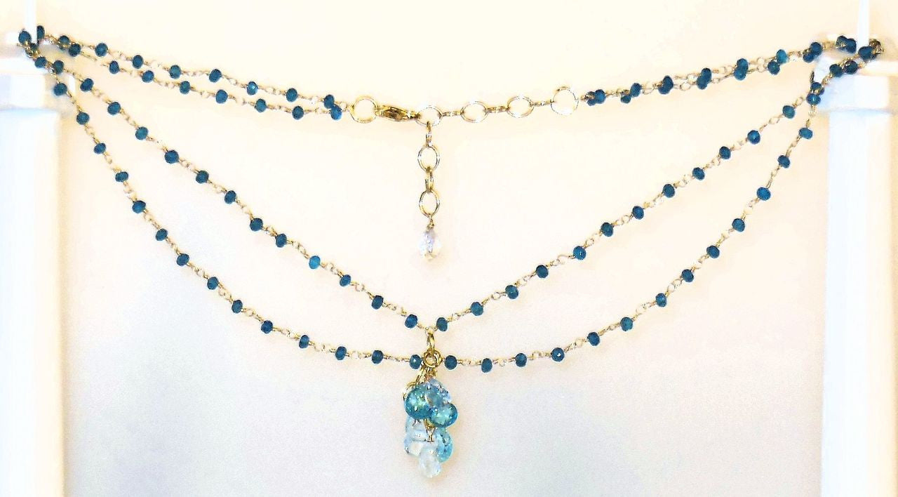 The Blues!  Blue briolettes on twisted wire necklace.-5