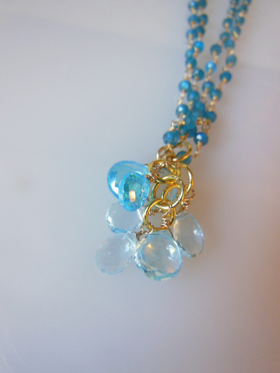 The Blues!  Blue briolettes on twisted wire necklace.-3
