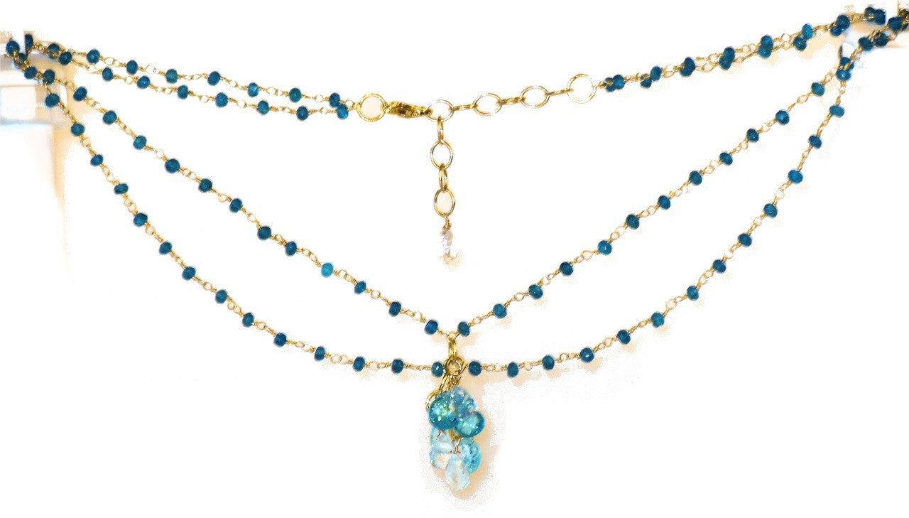 The Blues!  Blue briolettes on twisted wire necklace.-7