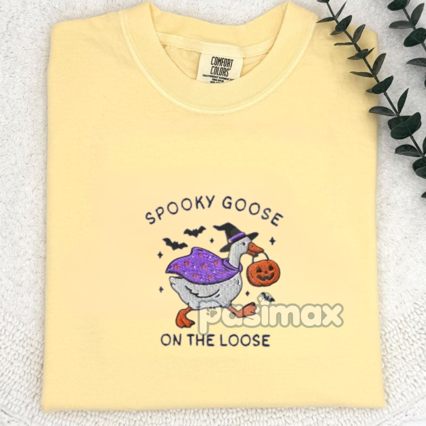 The Ghostly Goose Embroidered Comfort Colors® T-Shirt – Quirky Halloween Goose Tee