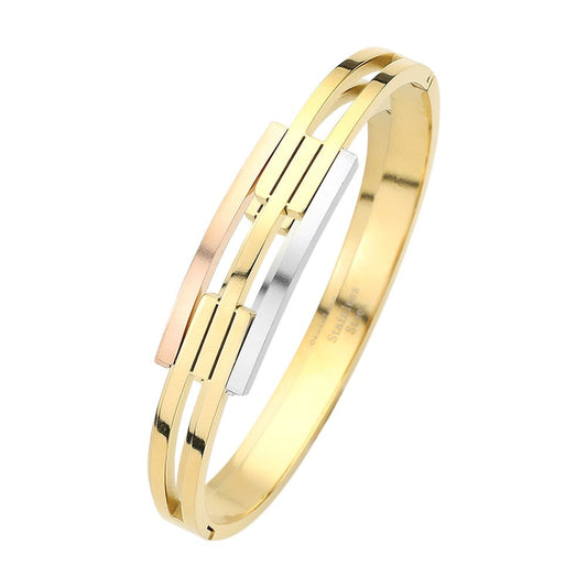 Stainless Steel Three Tone Hinged Bangle Bracelet