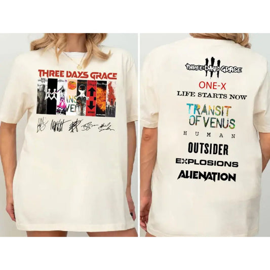 Three Days Grace Two-Sided Album T-Shirt - Rock Band Concert Tee, Official Fan Merch, Unisex Gift
