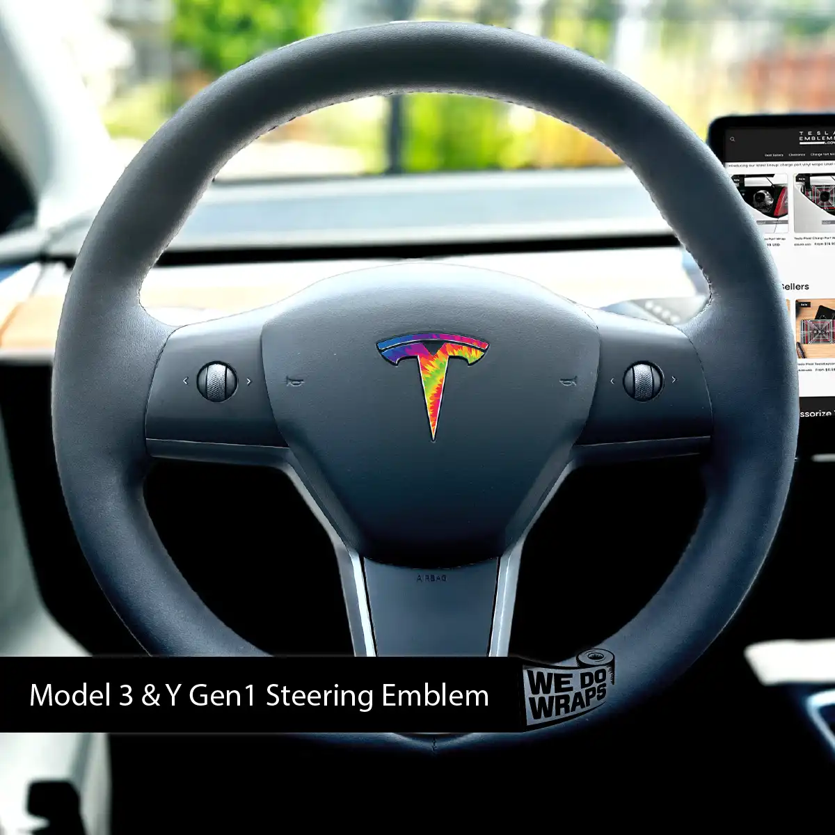 Tie Dye Tesla Steering Wheel Emblem Decal | Model Y