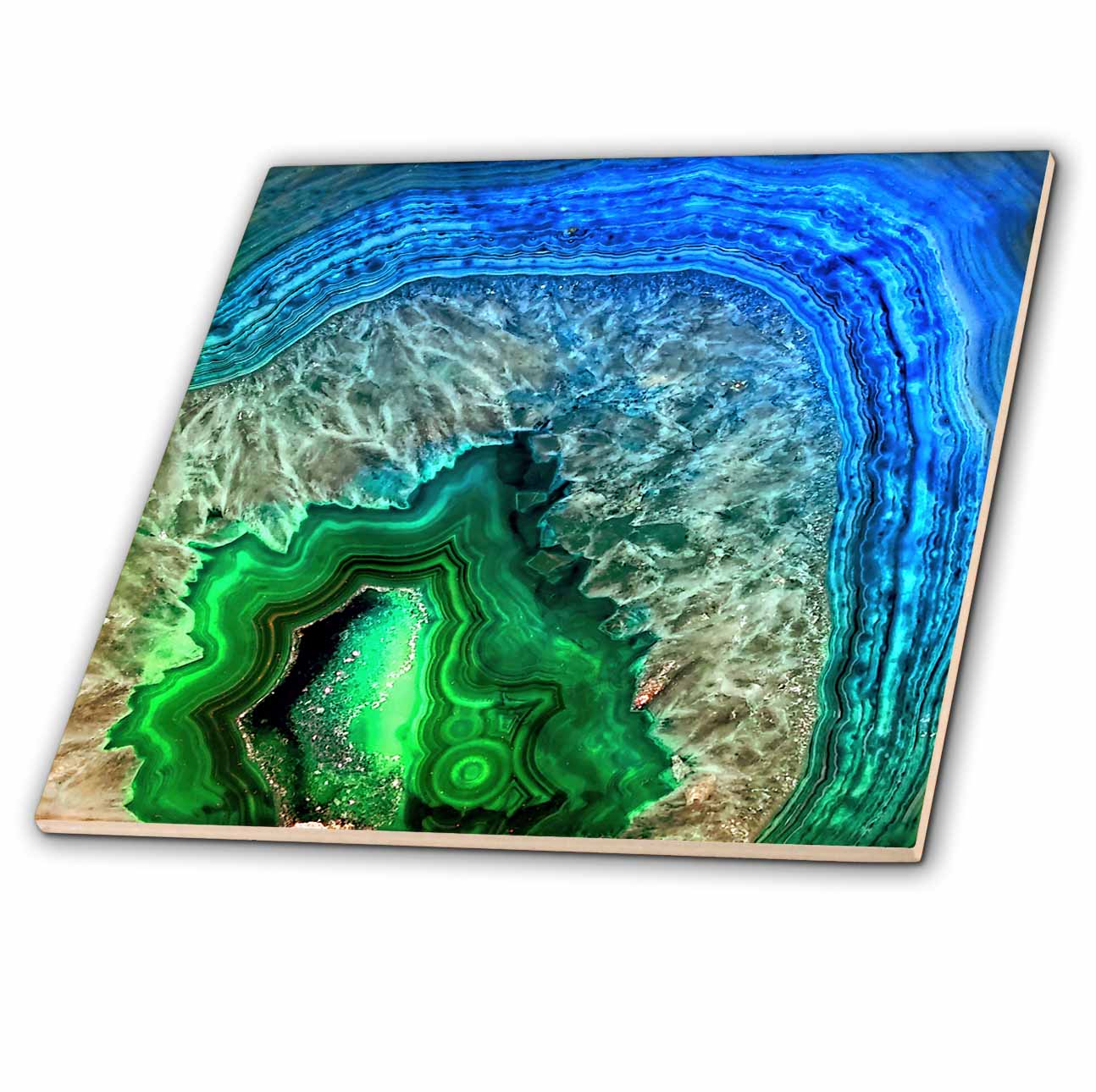 3dRose Uta Naumann Pattern - Image of Luxury Indigo and Green Marble Agate Gem Mineral Stone - Tiles