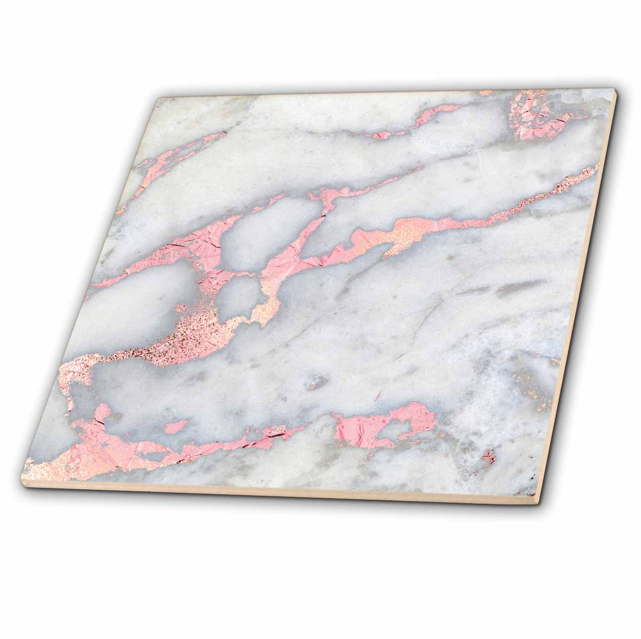 3dRose Uta Naumann Faux Glitter Pattern - Image of Chic Trendy Rose Gold Glitter Veins Marble Agate Rock Quartz - Tiles