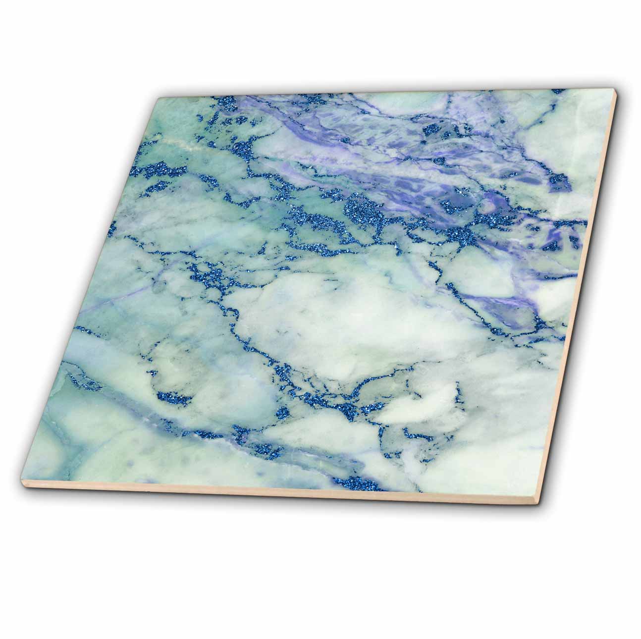 3dRose Modern Aqua and Blue Image of Glitter Image of Marble - Tiles (ct_357501)