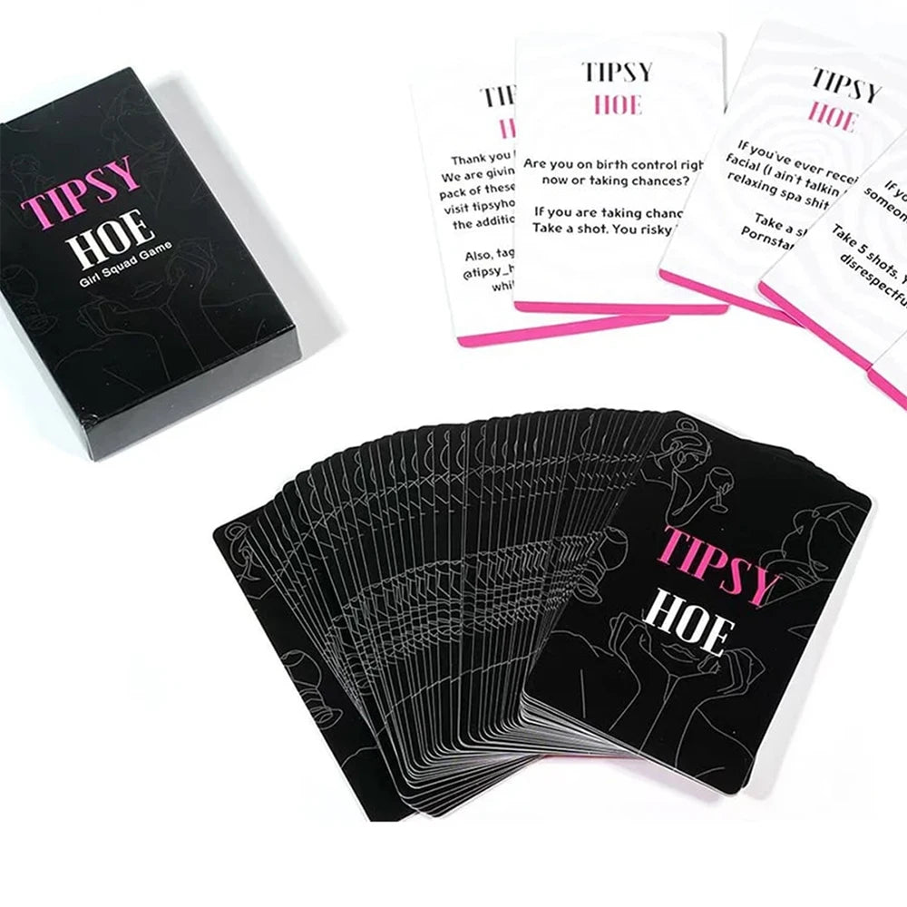 Playing cards with 'Tipsy' branding on a white background. Tipsy Night Game Girl Bachelorette Night Game Party Bridal Shower Game Drinking Card Games
