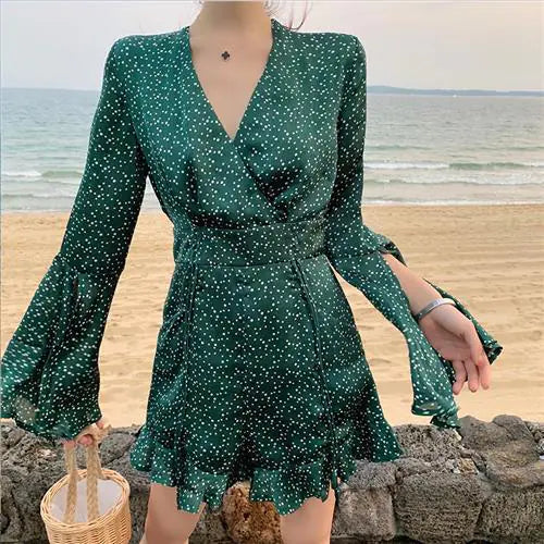 Boho Floral V Neck Mini Casual Dress