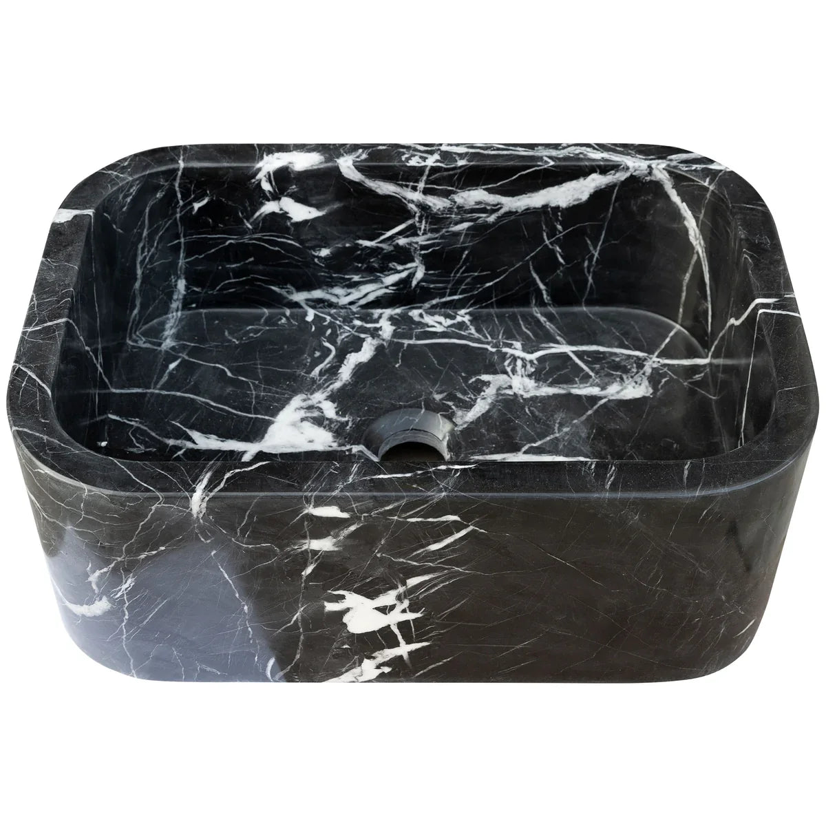 Black Marble Rectangular Wall-Mount Bathroom Sink 12 x 18 x 7
