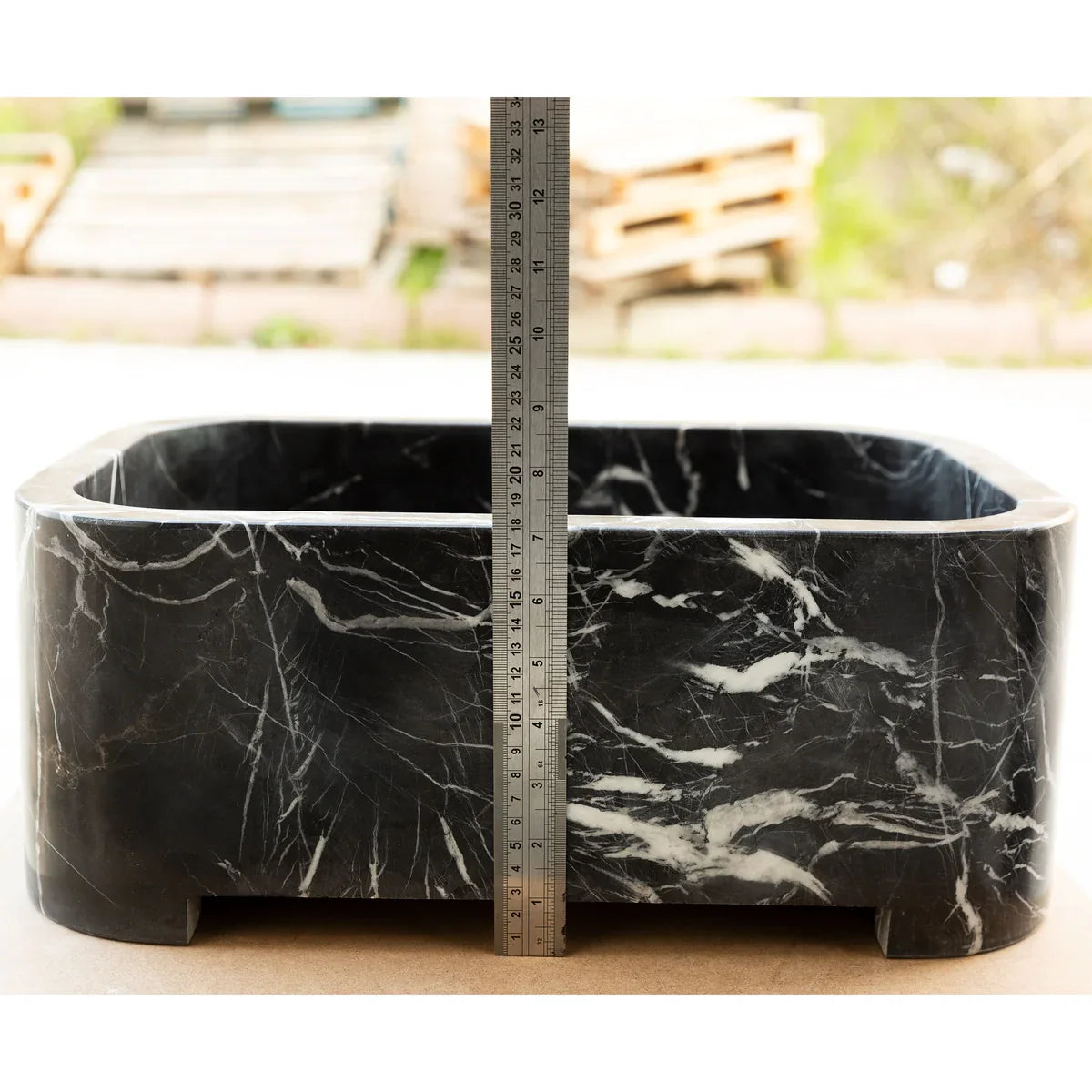 Black Marble Rectangular Wall-Mount Bathroom Sink 12 x 18 x 7