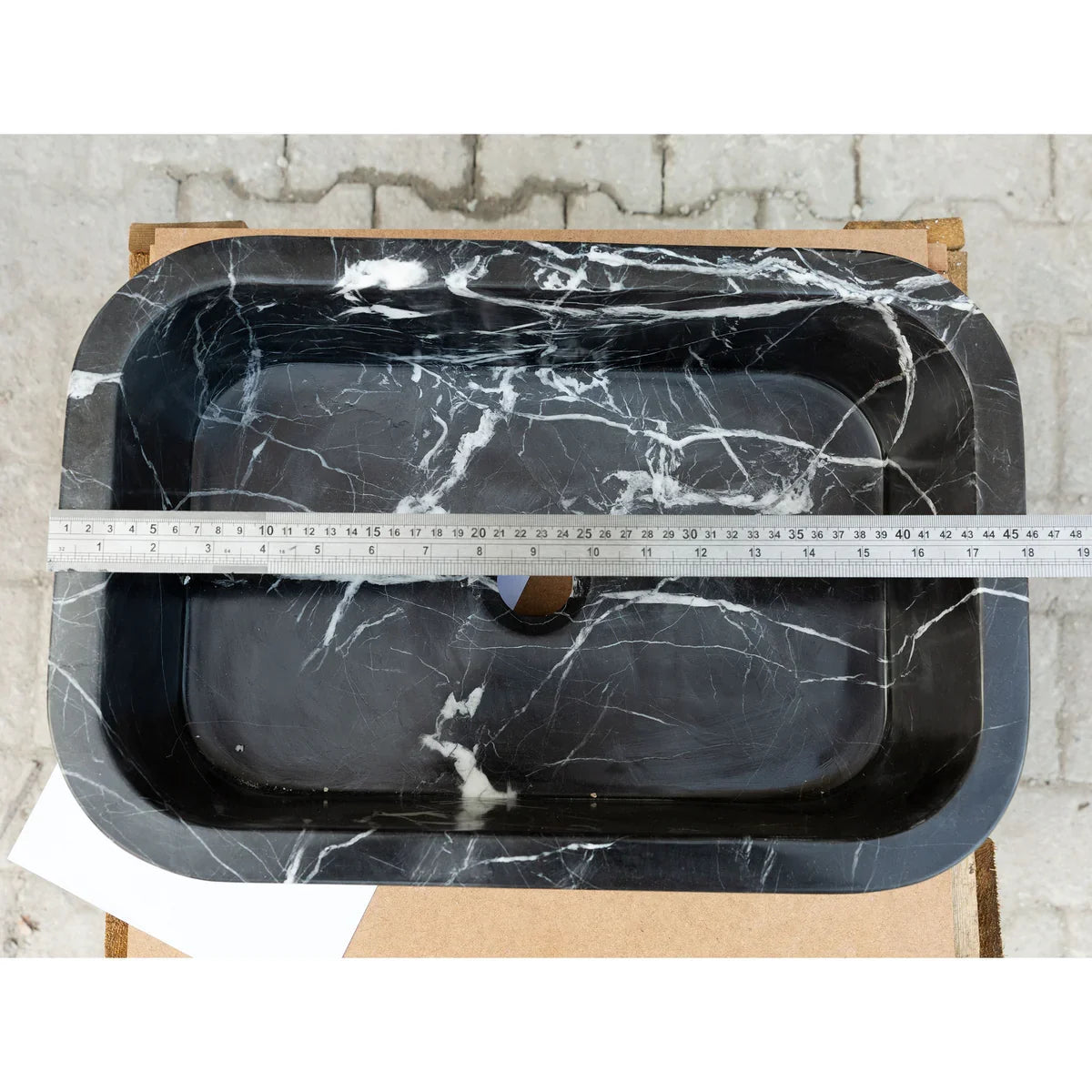 Black Marble Rectangular Wall-Mount Bathroom Sink 12 x 18 x 7