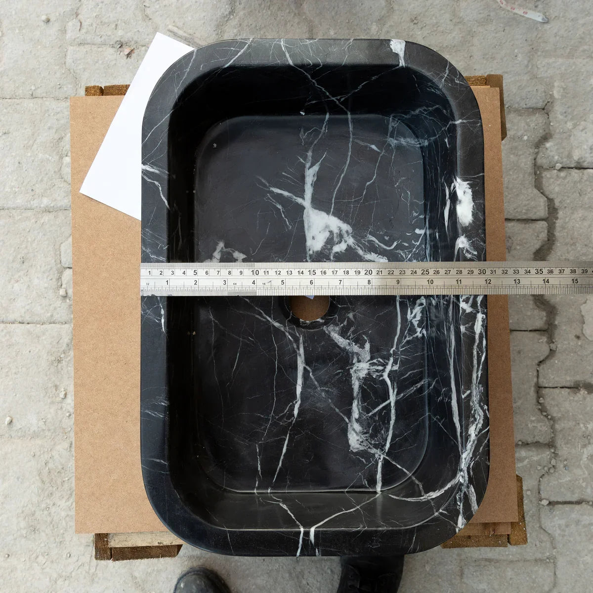 Black Marble Rectangular Wall-Mount Bathroom Sink 12 x 18 x 7