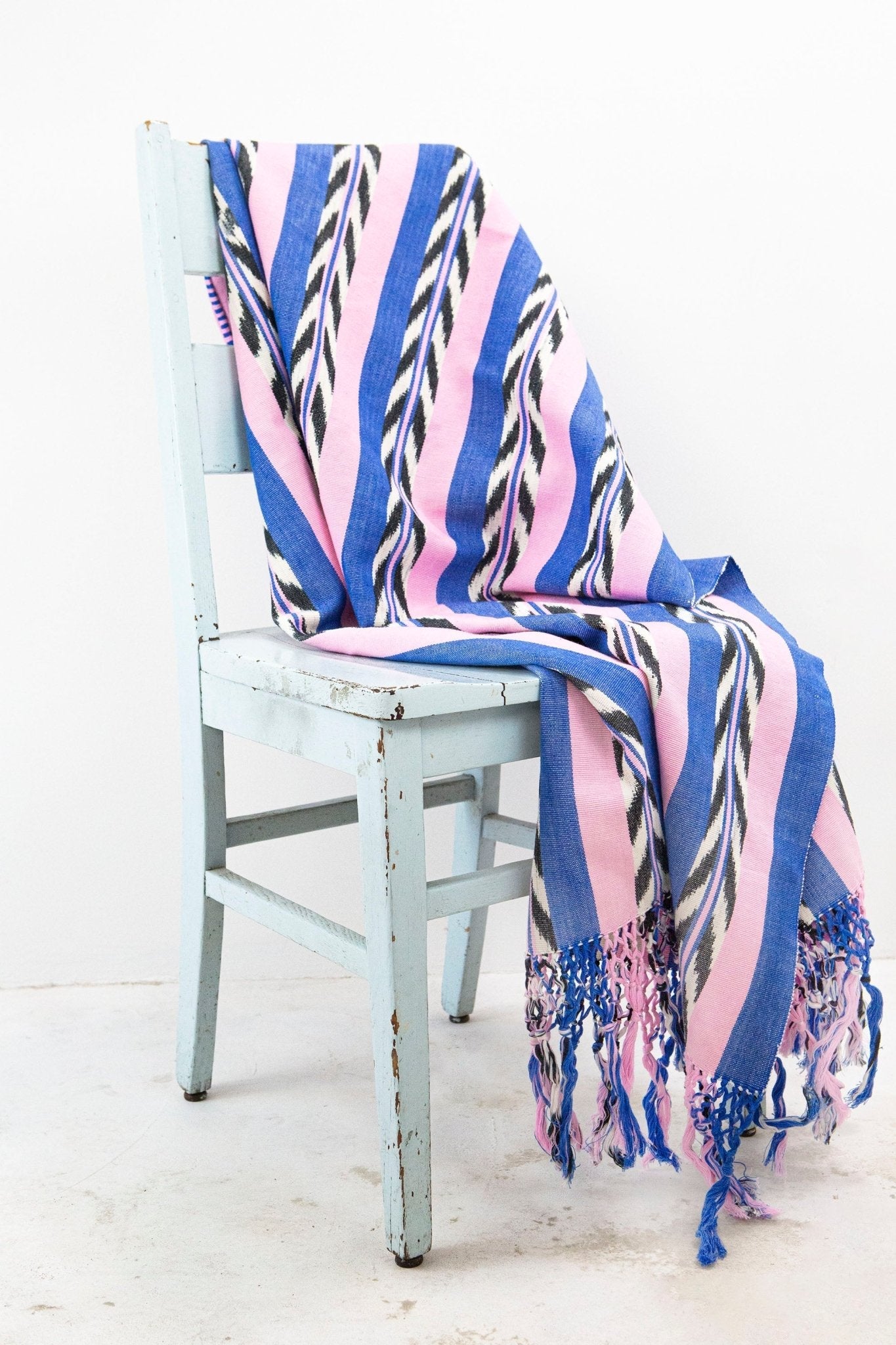Backordered: Palm Ikat Blanket in Blue & Pink