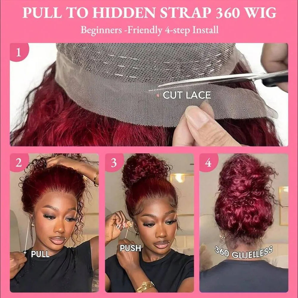 Step-by-step guide on how to install a 360 wig with text instructions.