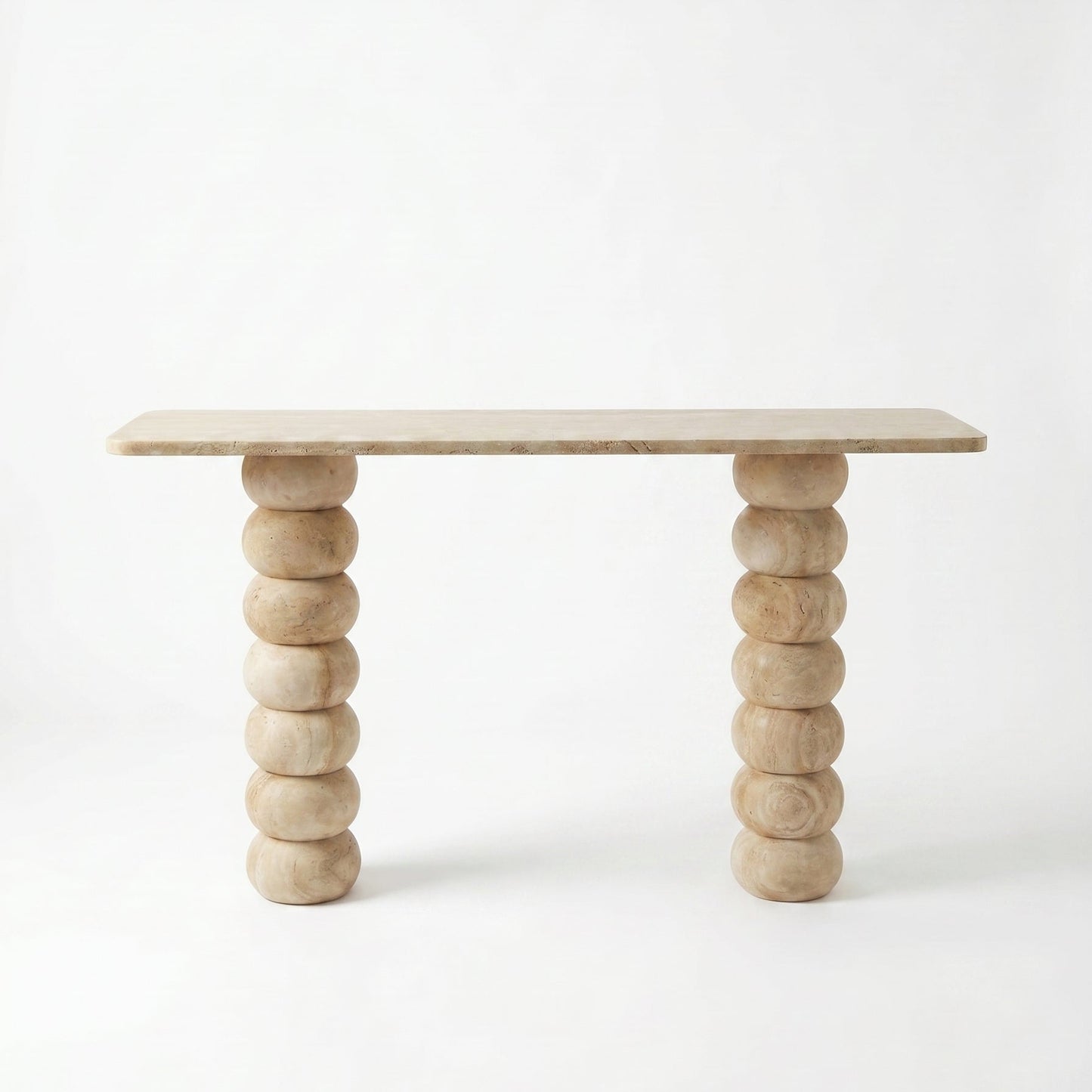 Light Travertine Natural Stone Designer Console Table - Premium Handcrafted Honed Finish