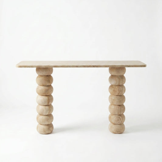 Light Travertine Natural Stone Designer Console Table - Premium Handcrafted Honed Finish