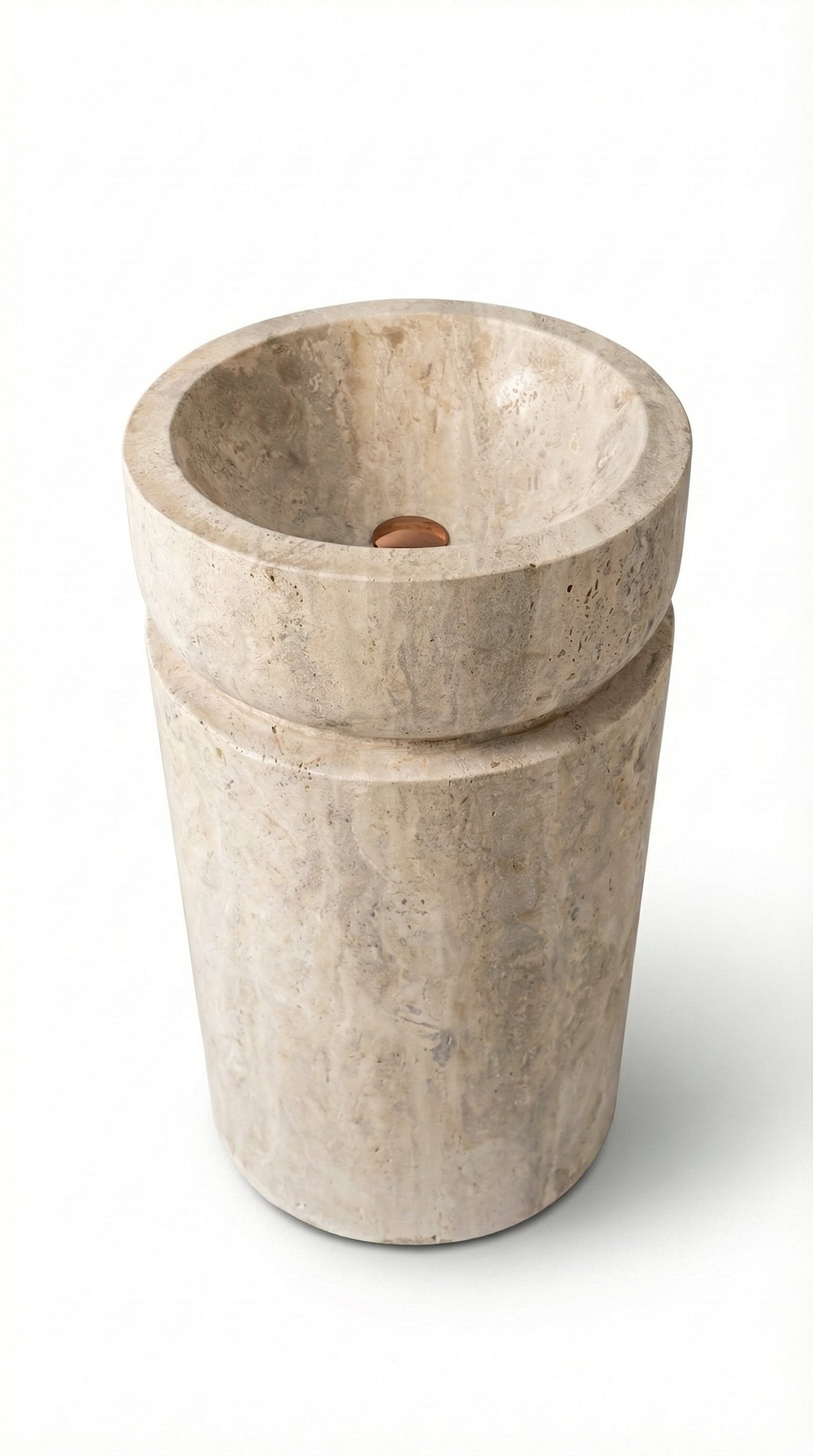 Troia Light Travertine Designer Pedestal Stand-Alone Fluted Sink (W)18" (L)18" (H)33"