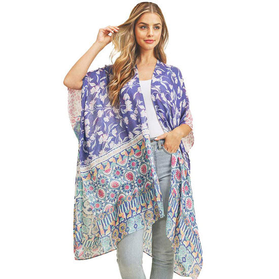 Multi Patterned Cover Up Kimono Poncho