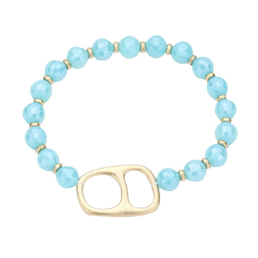 Abstract Metal Accented Faceted Beaded Stretch Bracelet