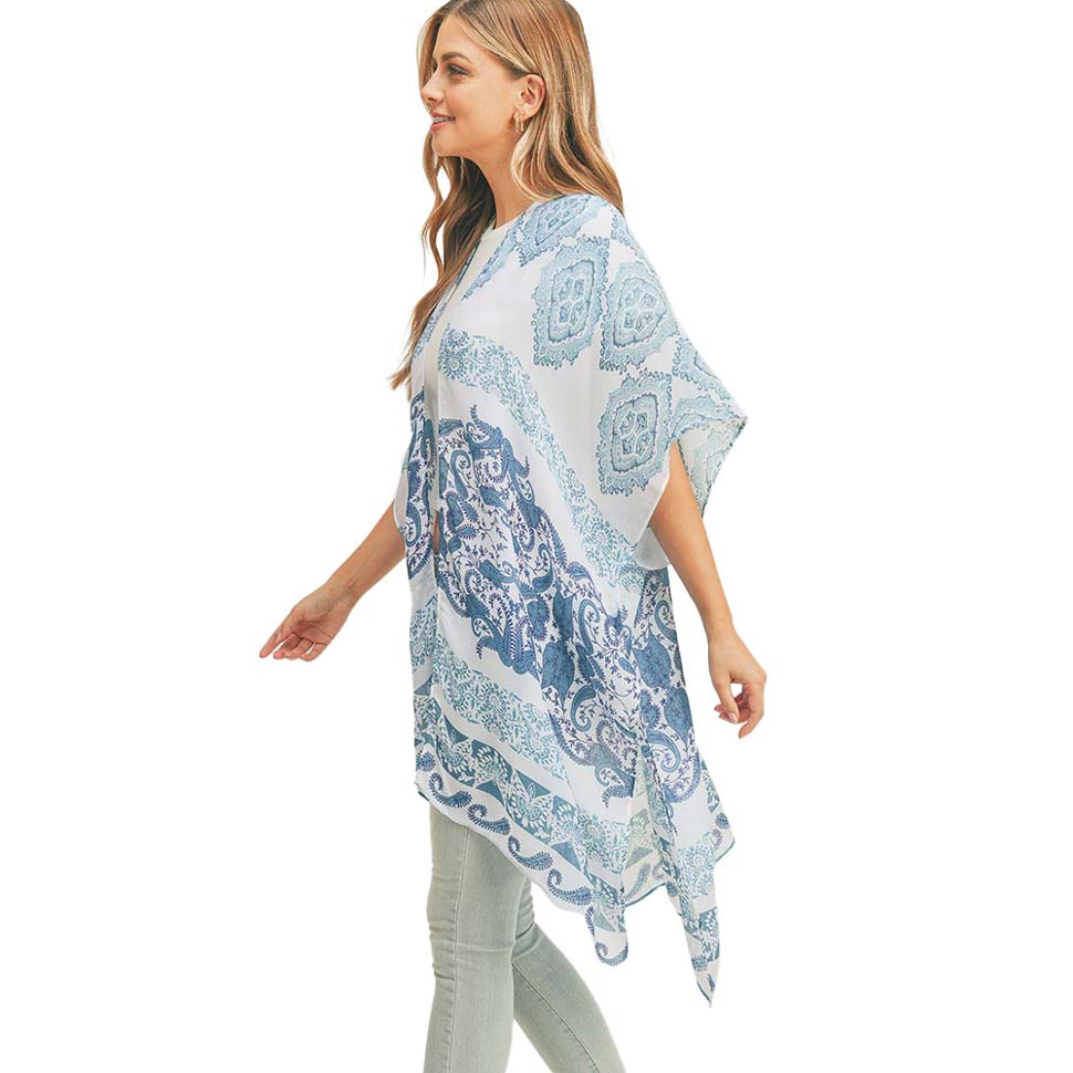 Paisley Print Cover Up Kimono Poncho