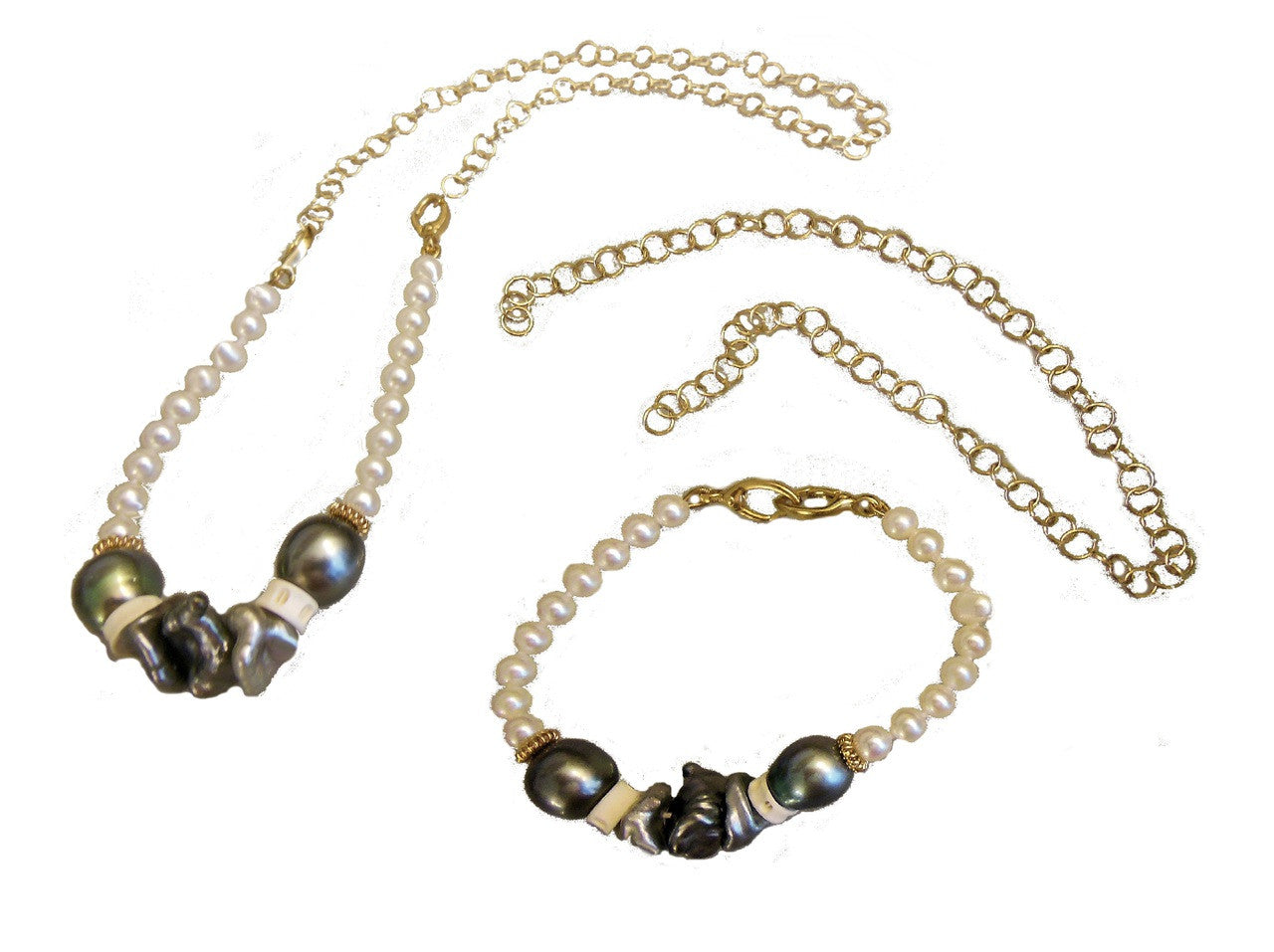 Tahitian and Chinese pearls convertable necklace/ bracelet-5
