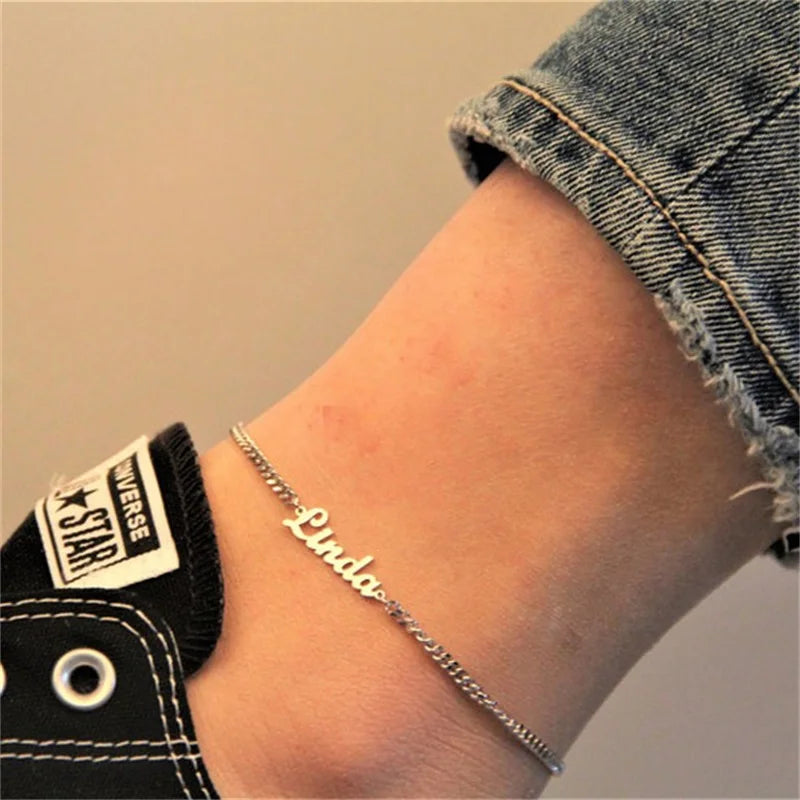 3mm Cuban Chain Custom Name Anklet Personalized Stainless Steel Jewelry Custom Anklet Nameplate Mother's Day Gift