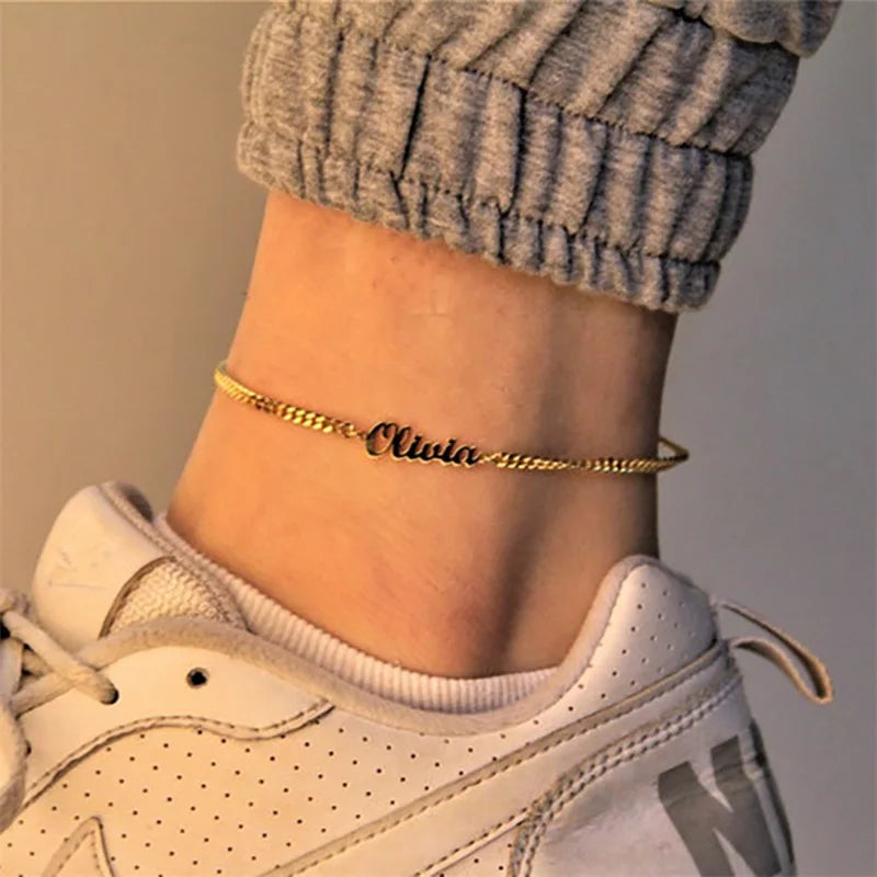 3mm Cuban Chain Custom Name Anklet Personalized Stainless Steel Jewelry Custom Anklet Nameplate Mother's Day Gift