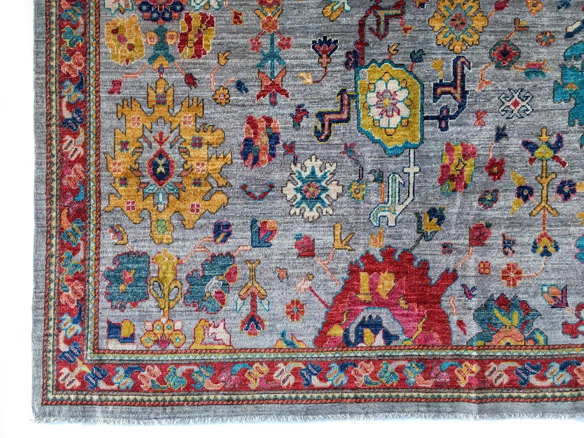 Afghan Oushak (8'11"x12'04") gray/jewel tones-1