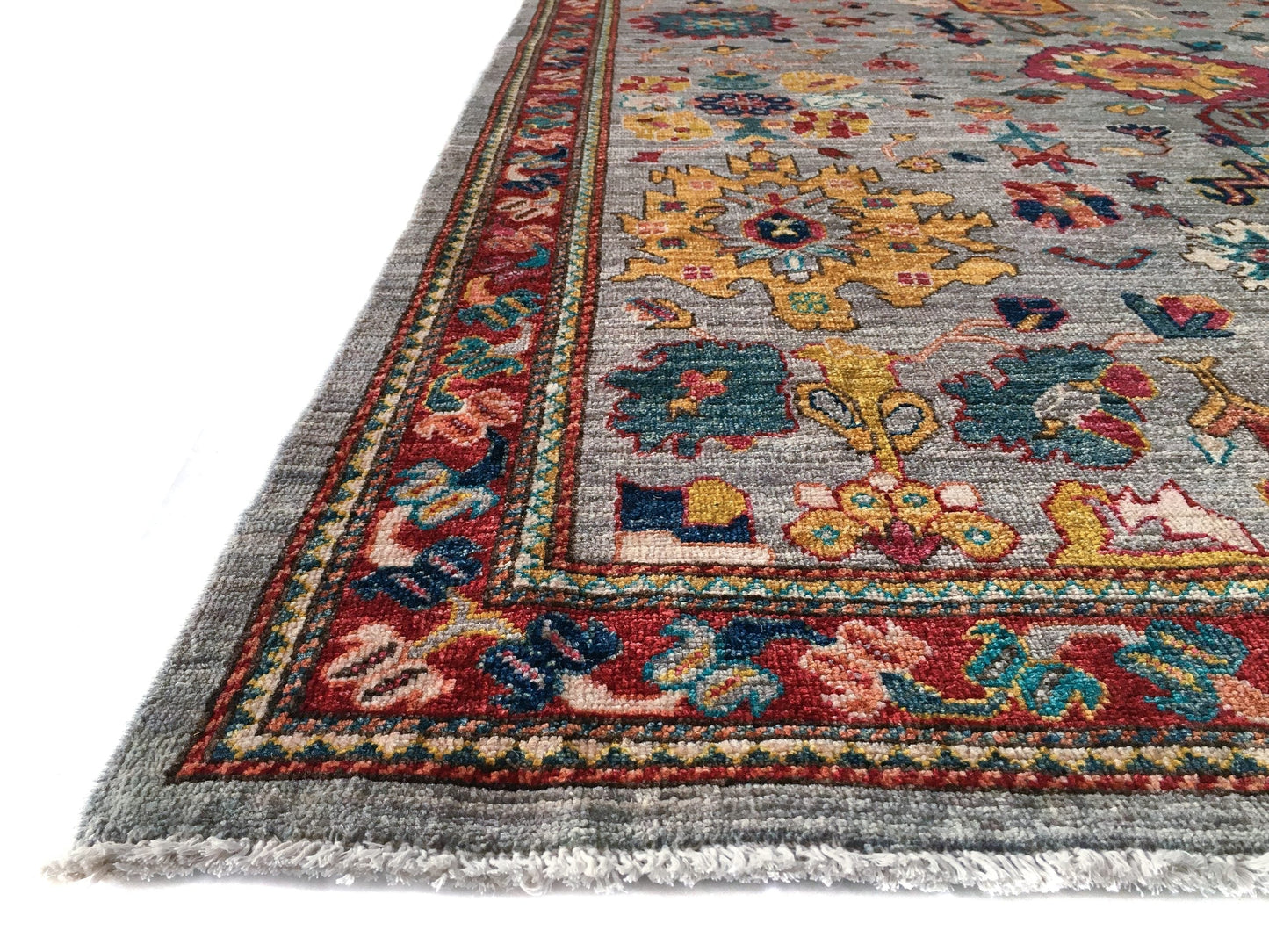 Afghan Oushak (8'11"x12'04") gray/jewel tones-2