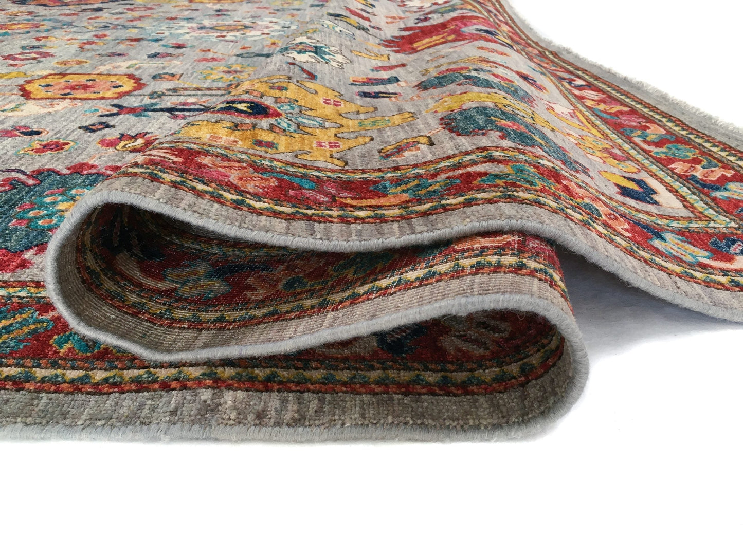 Afghan Oushak (8'11"x12'04") gray/jewel tones-4