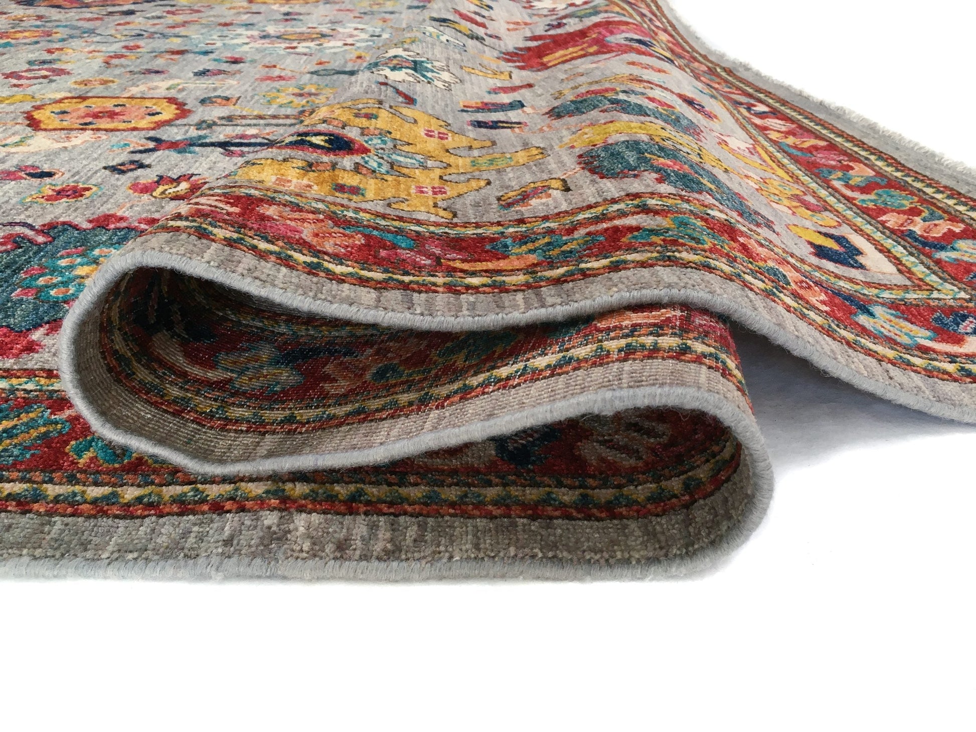 Afghan Oushak (8'11"x12'04") gray/jewel tones-4