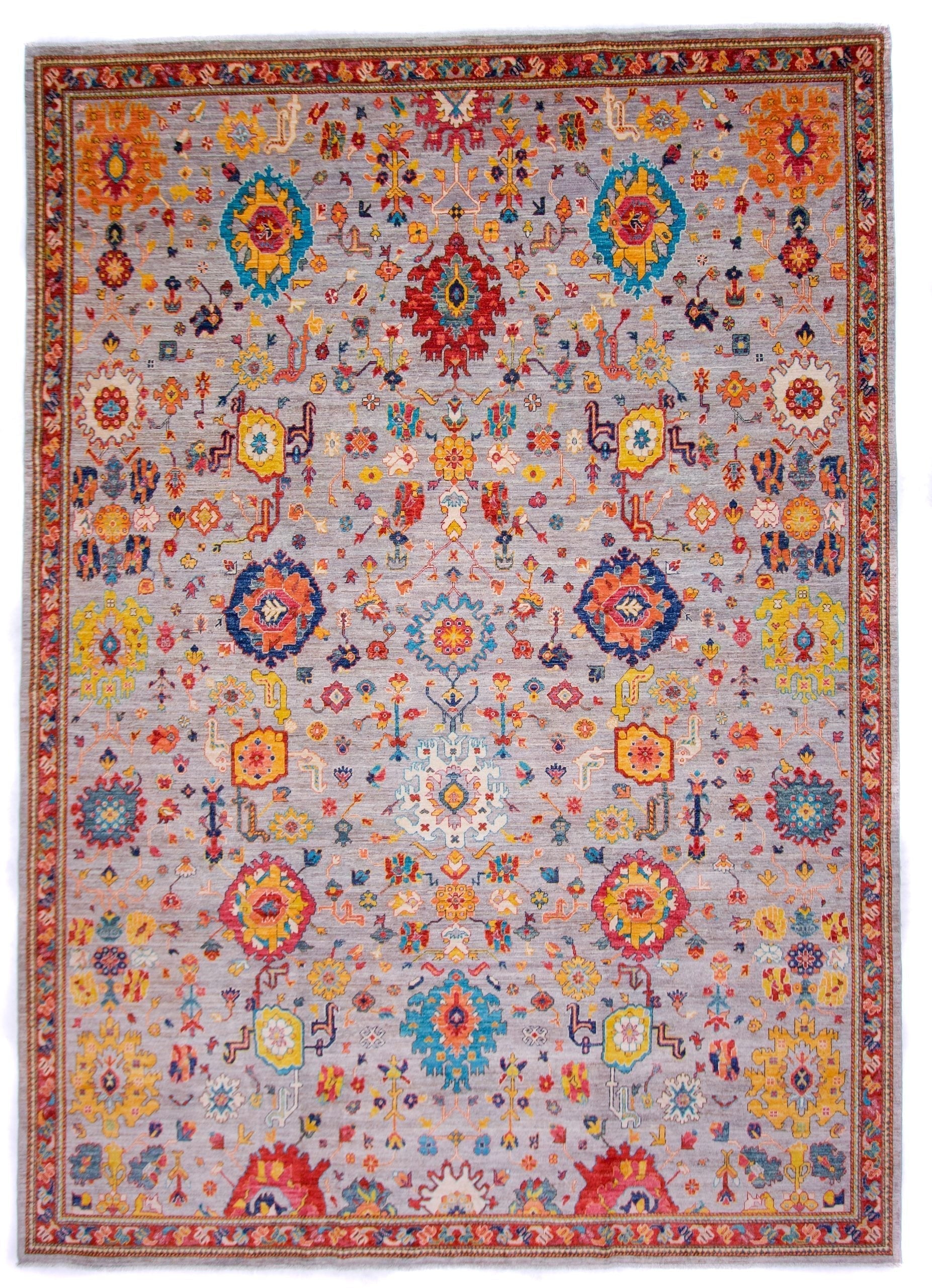 Afghan Oushak (8'11"x12'04") gray/jewel tones-0