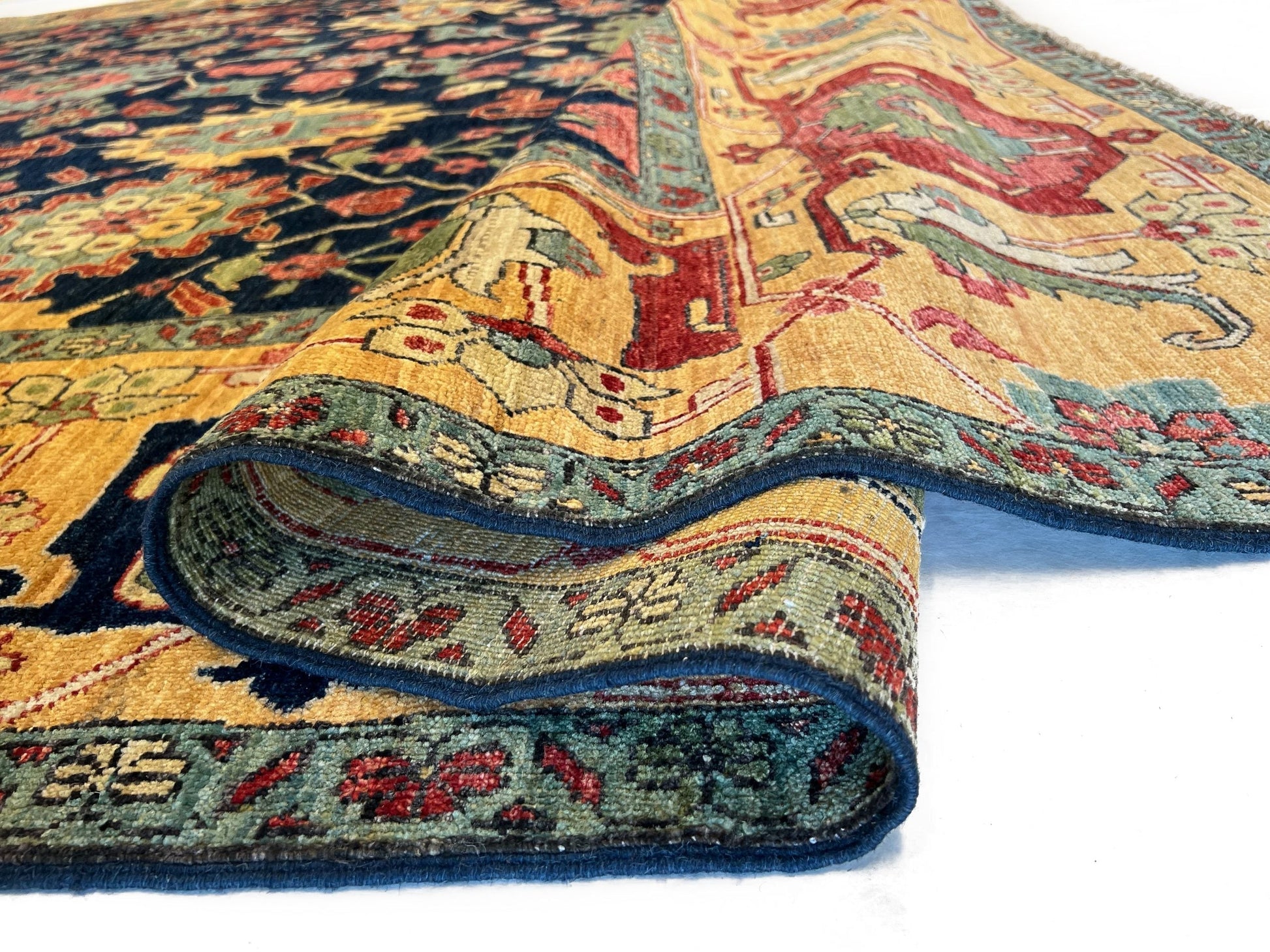 Afghan Serapi (10'00"x13'08") navy/gold-4