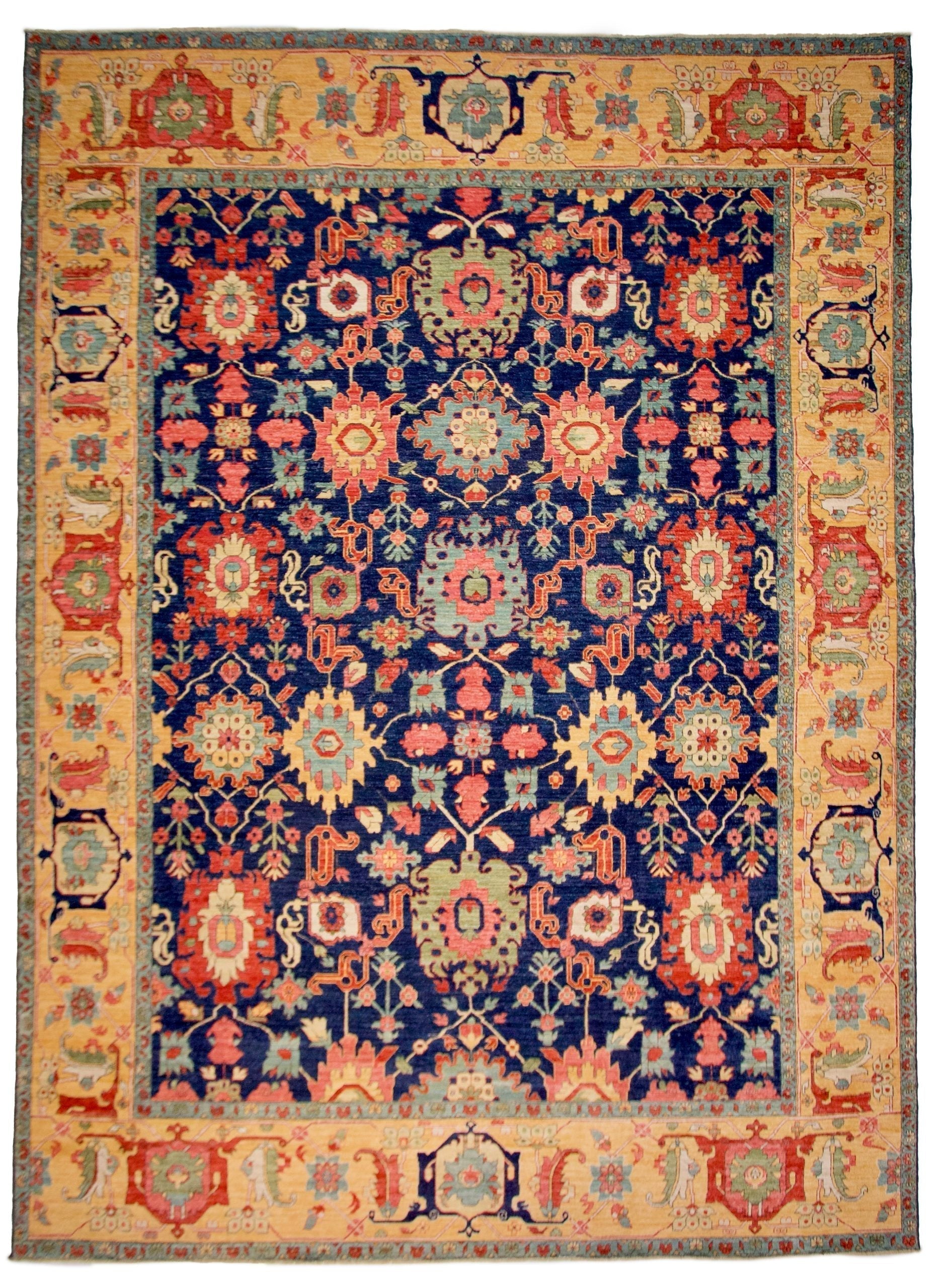 Afghan Serapi (10'00"x13'08") navy/gold-0