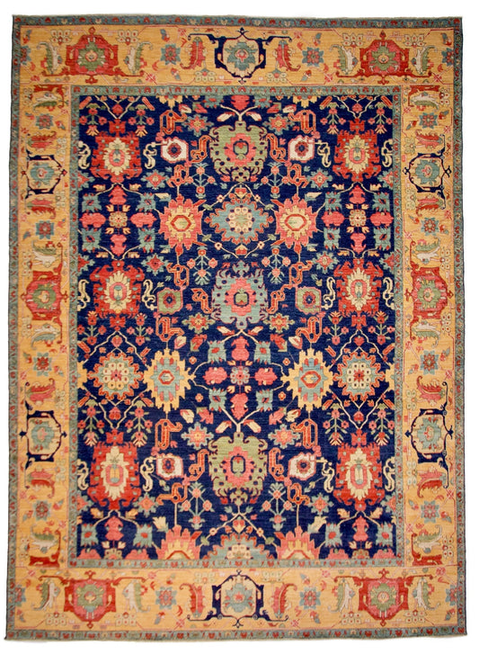 Afghan Serapi (10'00"x13'08") navy/gold-0