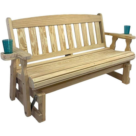 4ft Heavy Duty Unfinished Wood Porch Glider Bench with Cupholders - Made in USA-0